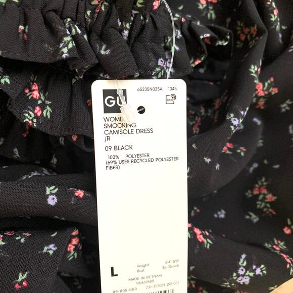 Rokh x GU (Uniqlo) Smocking Camisole Ruffle Dress in Black Floral - Picture 11 of 12